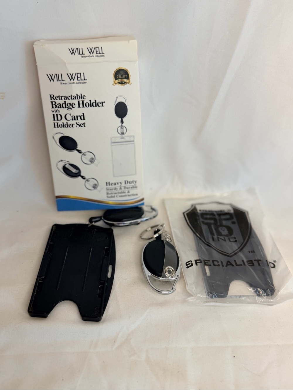 Black Retractable Badge Reel with ID Card Holder Set